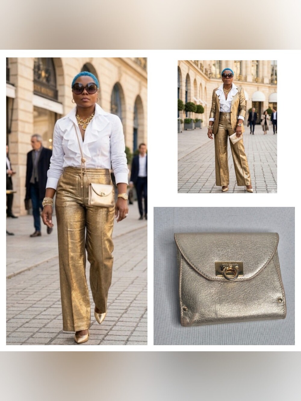 Salvatore Ferragamo Metallic Gold Leather Wallet with Ring Accent